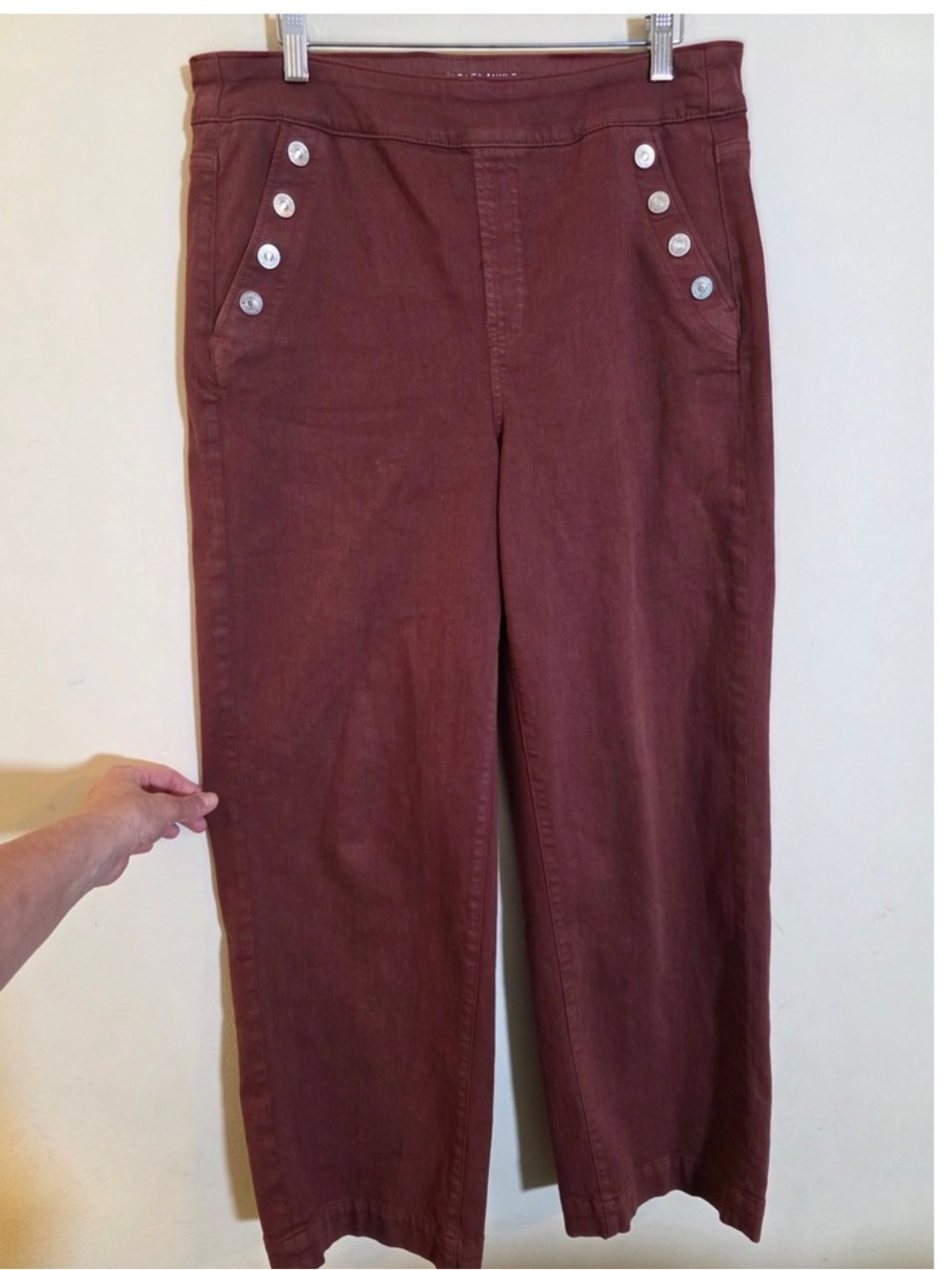 Chicos Wide Leg Ankle Pants Burgundy Sailor Button Red Trousers 1.5T 10T